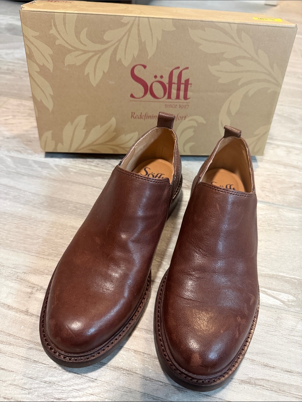 Söfft Brown Leather Slip-On Ankle Booties